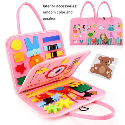 Montessori Busy Board Educational Activity Developing Sensory Board Fine Basic Dress Motor Skills Travel Toy Gift for Boys Girls